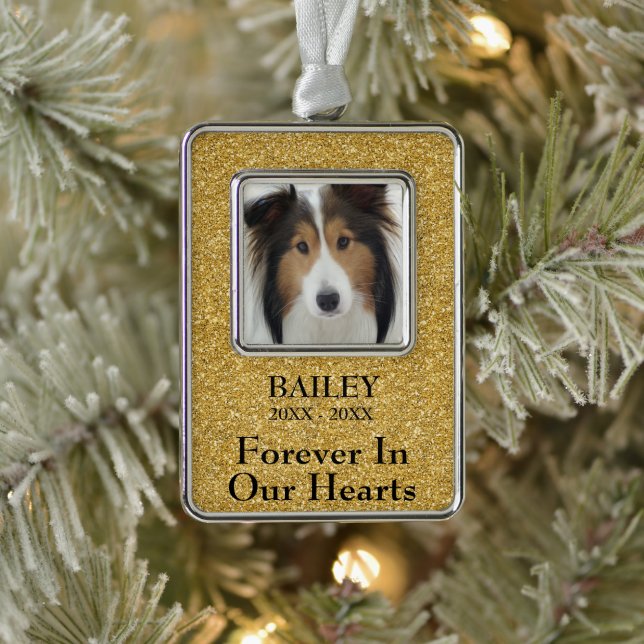 Photo Memorial Gold Glitter Dog Christmas Ornament (Tree)