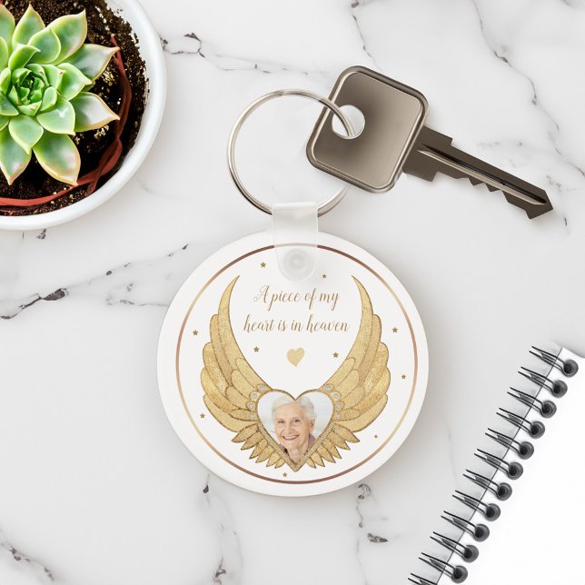 Photo Memorial Golden Angel Wings & Custom Message Keychain (Photo Memorial Golden Angel Wings & Custom Message Keychain)
