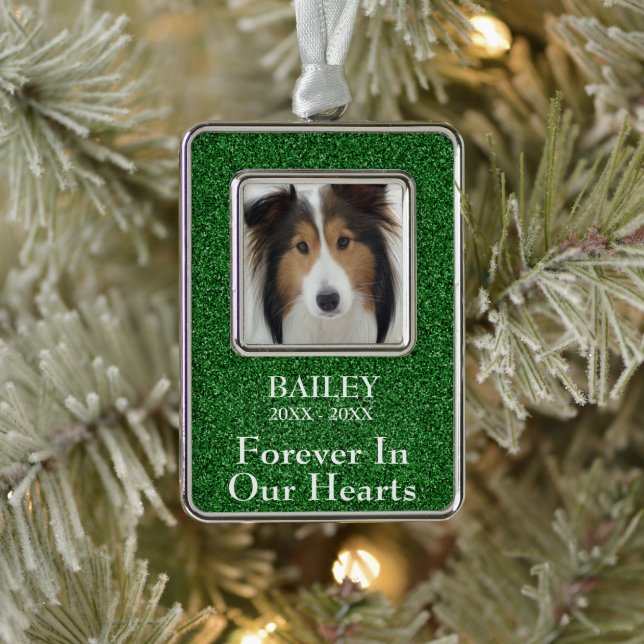 Photo Memorial Green Glitter Dog Christmas Ornament (Tree)