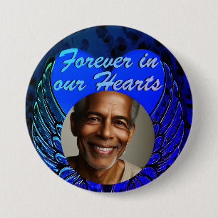 Photo Memorial Heart Angel Wings Button