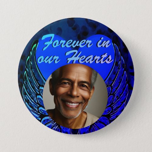 Photo Memorial Heart Angel Wings Button