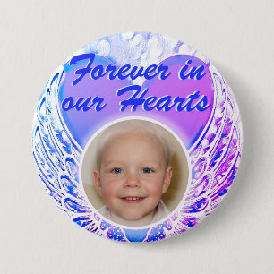 Photo Memorial Heart Angel Wings Button