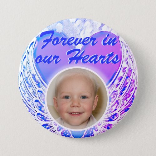 Photo Memorial Heart Angel Wings Button