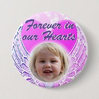 Photo Memorial Heart Angel Wings Button
