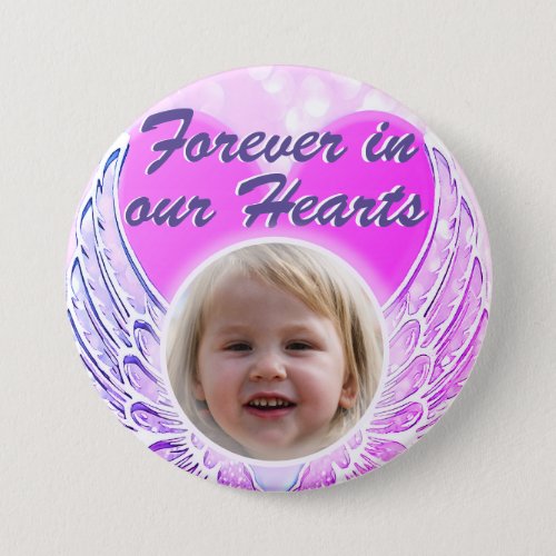 Photo Memorial Heart Angel Wings Button
