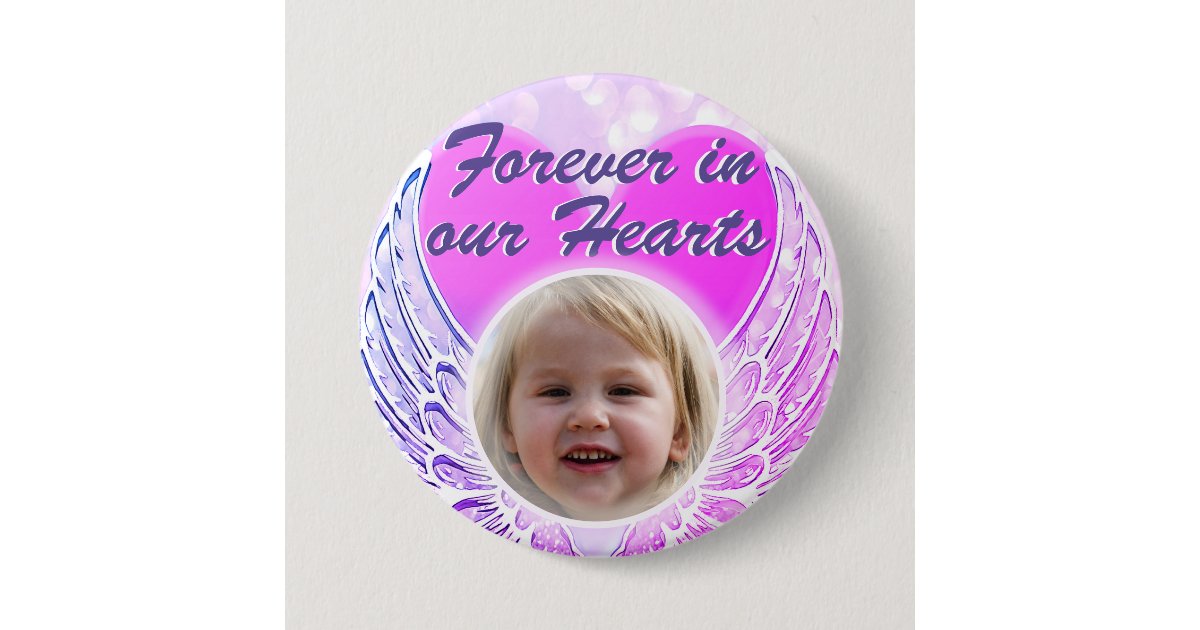 Photo Memorial Heart Angel Wings Button Zazzle