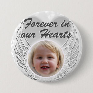 Photo Memorial Heart Angel Wings Button