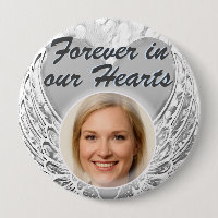 Photo Memorial Heart Angel Wings Button
