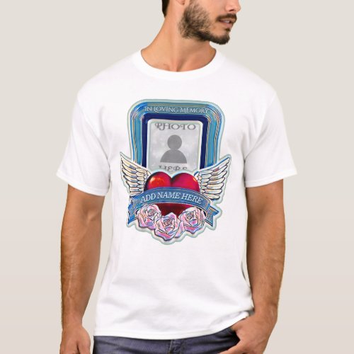 Photo Memorial  Heart Angel Wings Roses T_Shirt