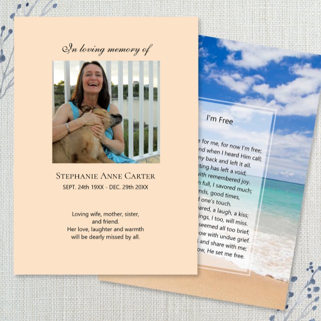 Photo memorial I'm Free prayer card (Creator Uploaded)