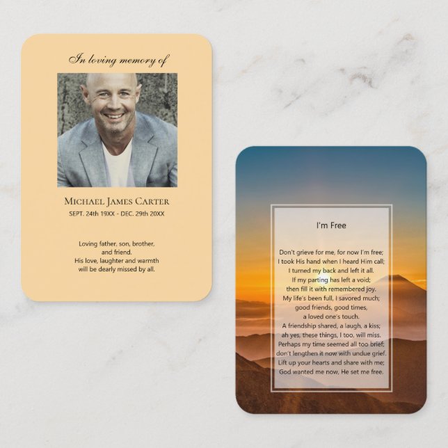 Photo memorial I'm Free prayer card (Front/Back)