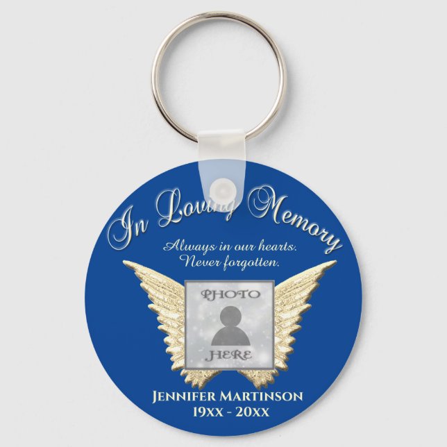Photo Memorial in Loving Memory Blue Keychain (Front)