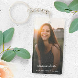 Photo Memorial | In Loving Memory Modern Script Keychain<br><div class="desc">Modern, simple photo memorial keyring to celebrate the life of your loved one in a modern minimalist design style. The template design can easily be personalized with your own photo and text to create a special tribute to your loved one or as part of thier funeral, memorial or celebration of...</div>