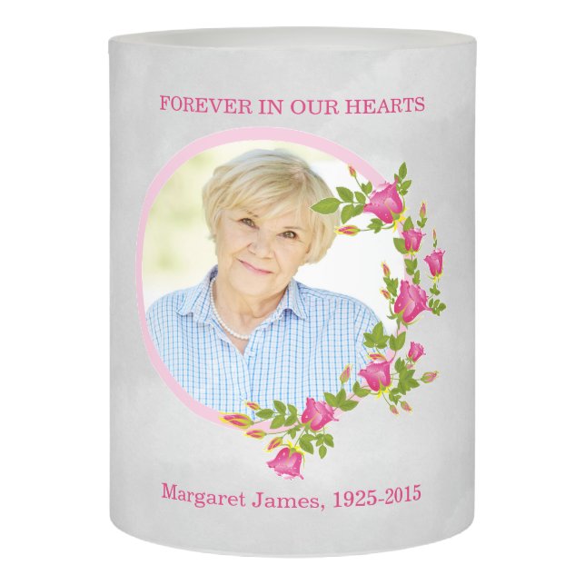 Photo Memorial In Memory of Pink Rose Flameless Candle (Front)