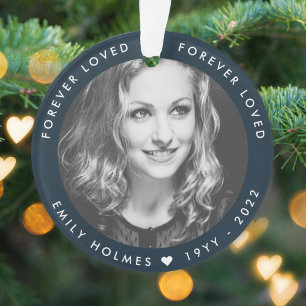 Photo Memorial   Navy Blue Photo Tribute Christmas Ornament