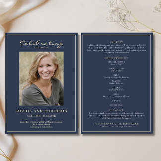 Photo Memorial Order Of Service Gold Blue Program