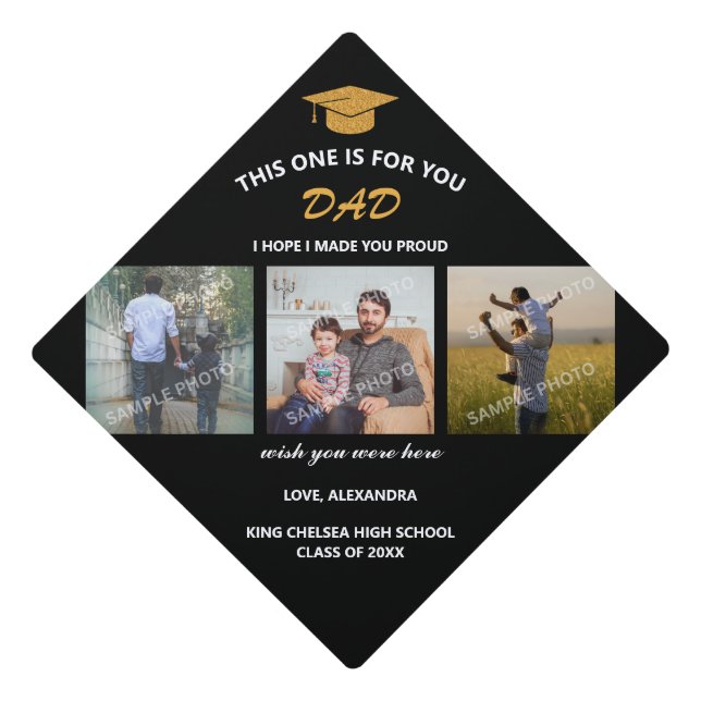 Photo Memorial Personalized Dad Collage Graduation Graduation Cap Topper (Front)