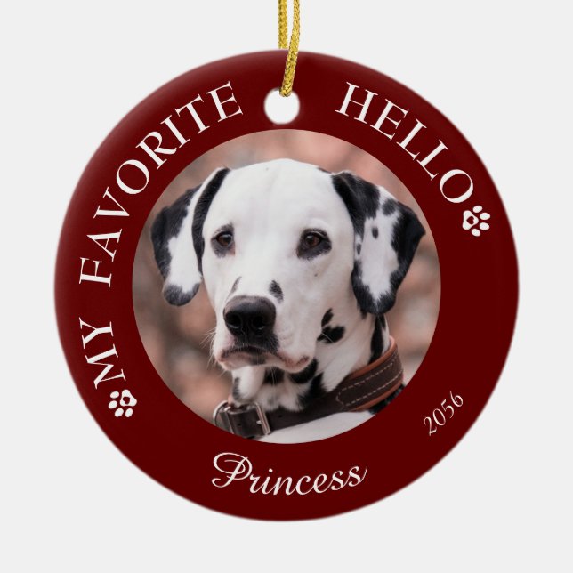 Photo Memorial Pet Dog Red Ceramic Ornament (Front)