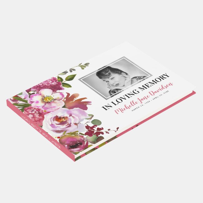 Photo Memorial Pink Floral Funeral Guest Book