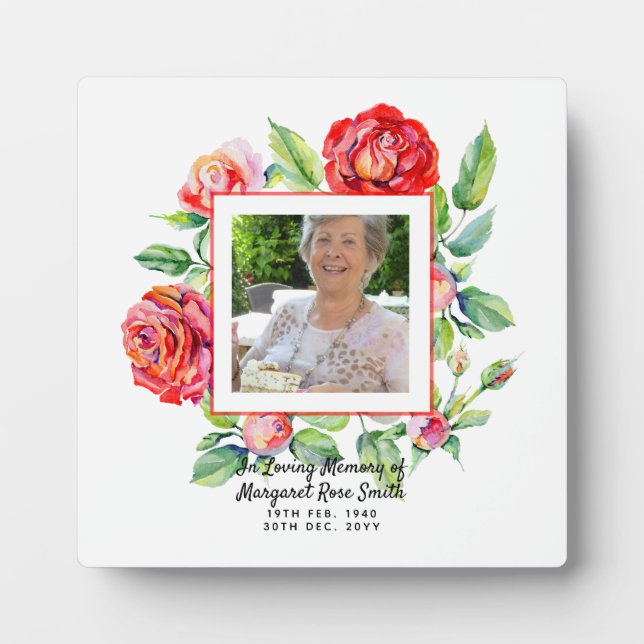 Photo Memorial Plaque Loving Memory Roses (Front)