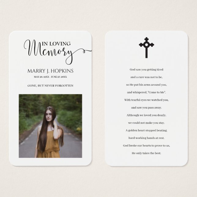 Photo Memorial Prayer Cards (Front & Back)