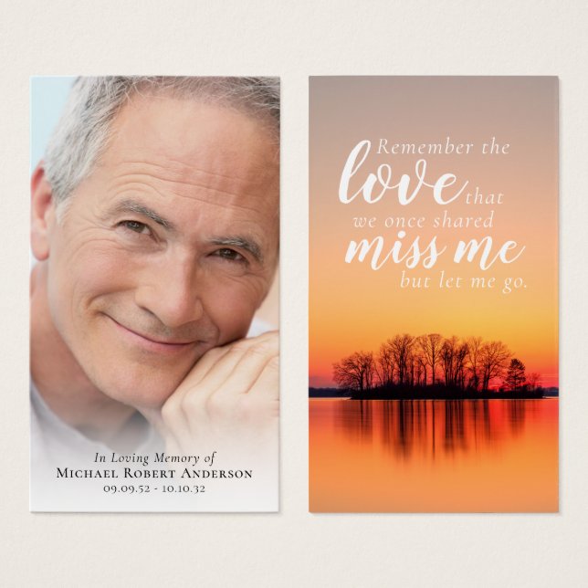 Photo Memorial Quote Sunset Prayer Card (Front & Back)