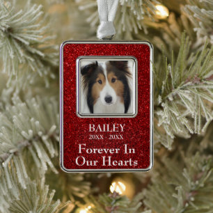 Photo Memorial Red Glitter Dog Christmas Ornament