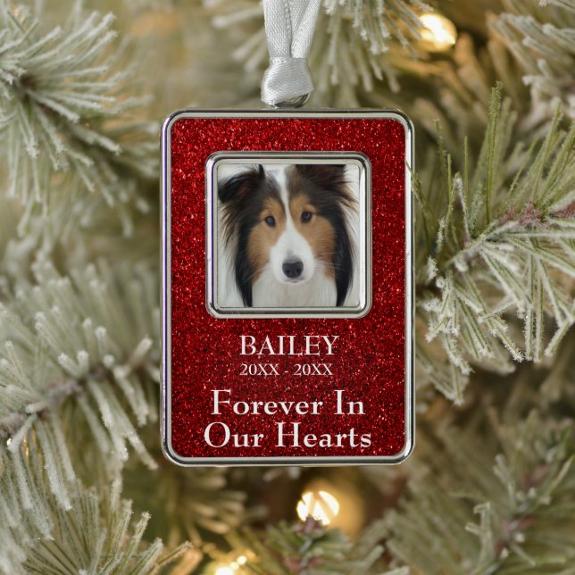 Photo Memorial Red Glitter Dog Christmas Ornament (Tree)