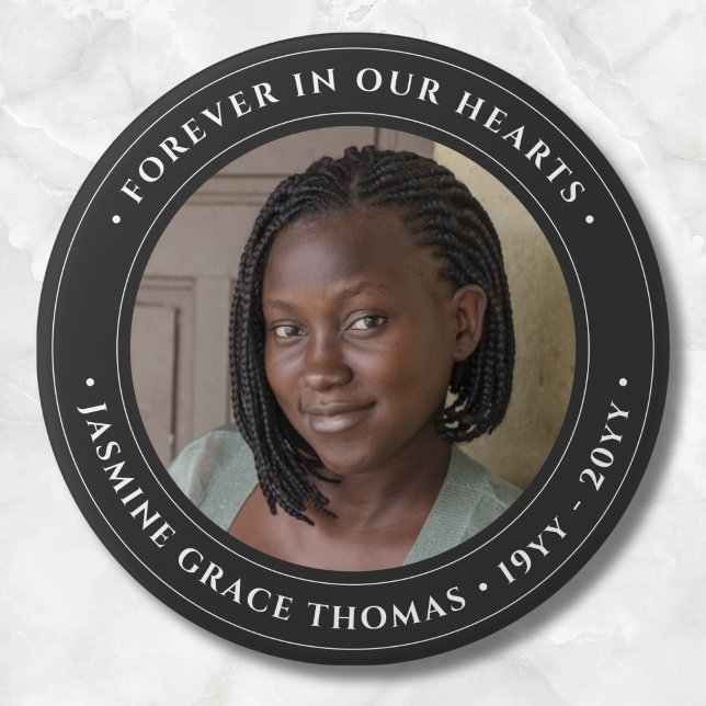 Photo Memorial Remembrance Tribute Button (Gray Photo Memorial Button)