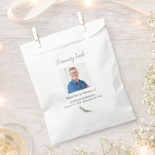 Photo Memorial Rosemary Seed Funeral Favor Bag (Clipped)