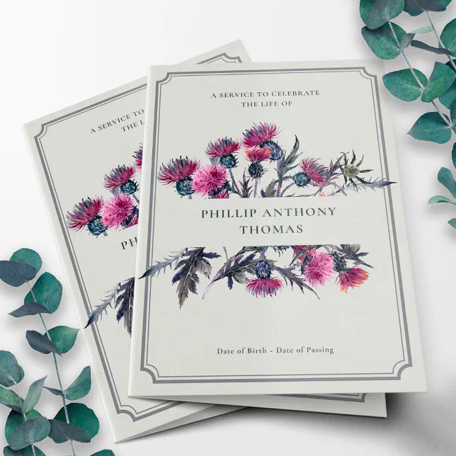 Photo Memorial Scottish Thistle Funeral Program Zazzle