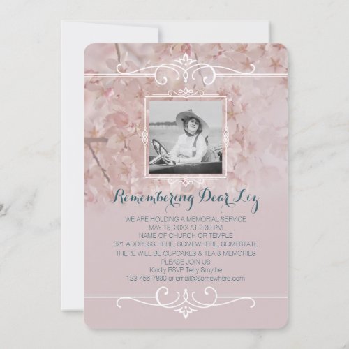 Photo Memorial Service Dusty Pink Cherry Blossoms Invitation