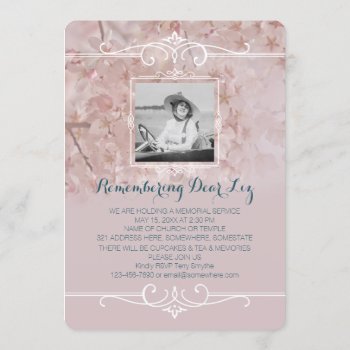 Photo Memorial Service Dusty Pink Cherry Blossoms Invitation by BeverlyClaire at Zazzle