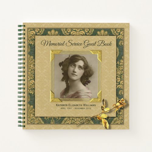 Photo Memorial Service Gold Damask Rose Guest Book