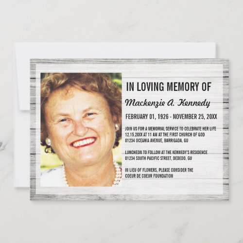 Photo Memorial Service or Funeral Invitations