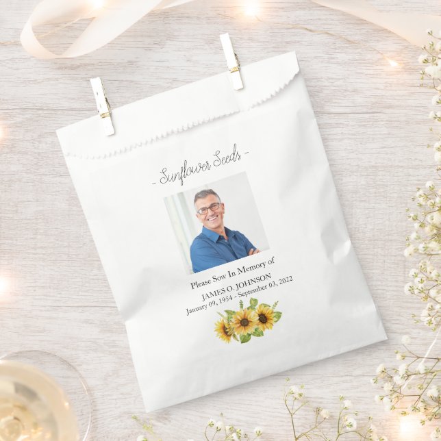 Photo Memorial Sunflower Seed Funeral Favor Bag (Clipped)