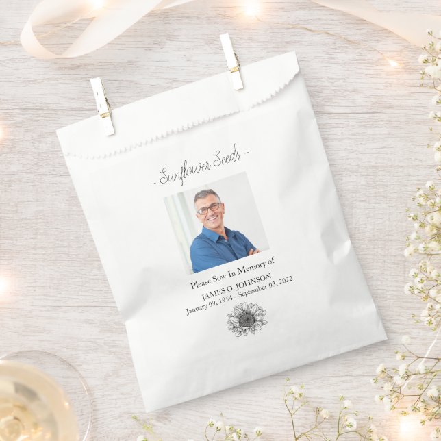 Photo Memorial Sunflower Seed Funeral Favor Bag (Clipped)
