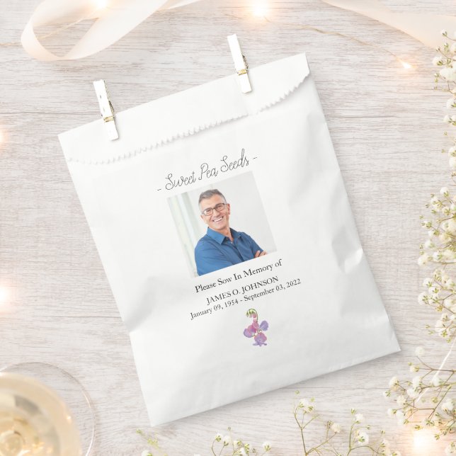 Photo Memorial Sweet Pea Seed Funeral Favor Bag (Clipped)