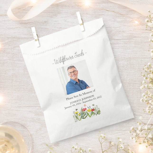 Photo Memorial Wildflower Seed Funeral Favor Bag (Clipped)
