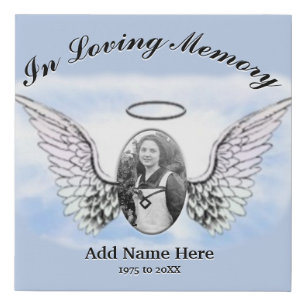 Photo Memorial with Angel Wings and Clouds Canvas