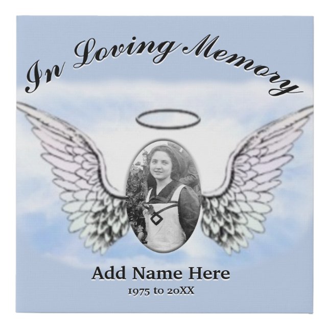 Photo Memorial with Angel Wings and Clouds Canvas (Front)