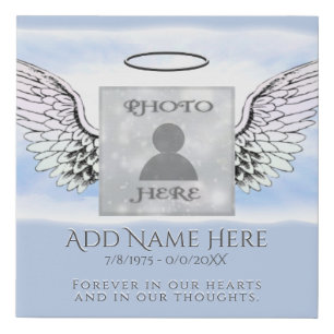 Photo Memorial with Angel Wings and Clouds Canvas
