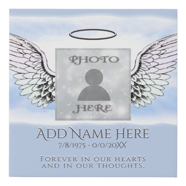 Photo Memorial with Angel Wings and Clouds Canvas (Front)