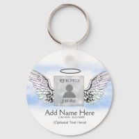Photo Memorial with Angel Wings and Clouds Keychain