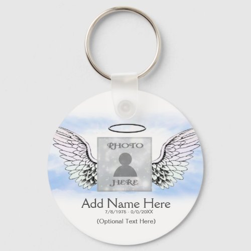 Photo Memorial with Angel Wings and Clouds Keychain
