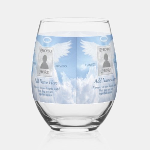 Photo Memorial with Clouds Stemless Wine Glass
