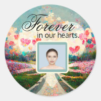 Photo Memorial with Heart and Flowers Heart Sticke Classic Round Sticker