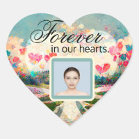Photo Memorial with Heart and Flowers Heart Sticker