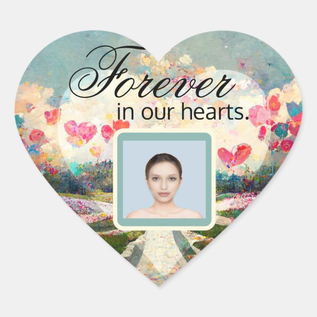 Photo Memorial with Heart and Flowers Sticker (Front)
