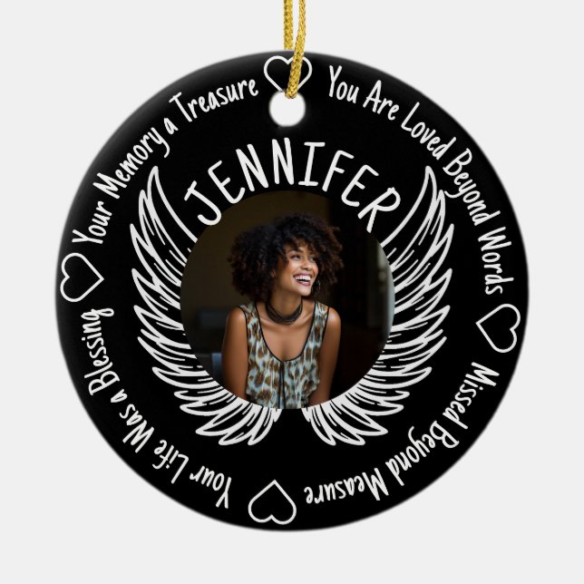 Photo Memorial with Name and Poem Ceramic Ornament (Front)